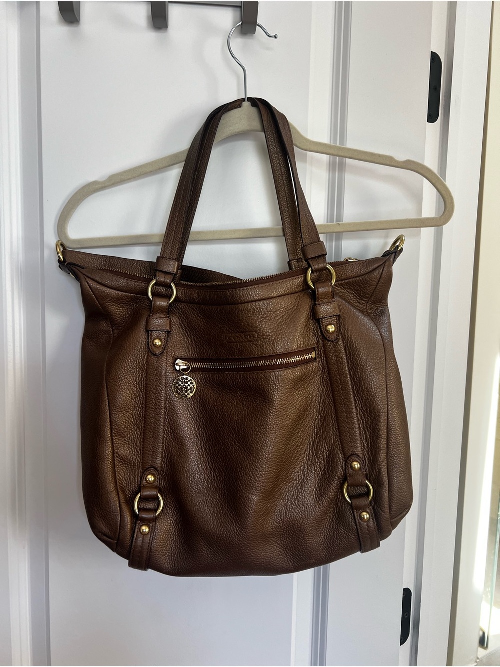 COACH Alexandra Convertible Bronze Pebbled Leather Shoulder Bag
